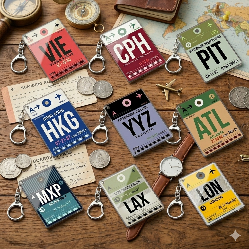 Retro Aviation - Airport Code Keychain | Vintage Baggage Tag Design