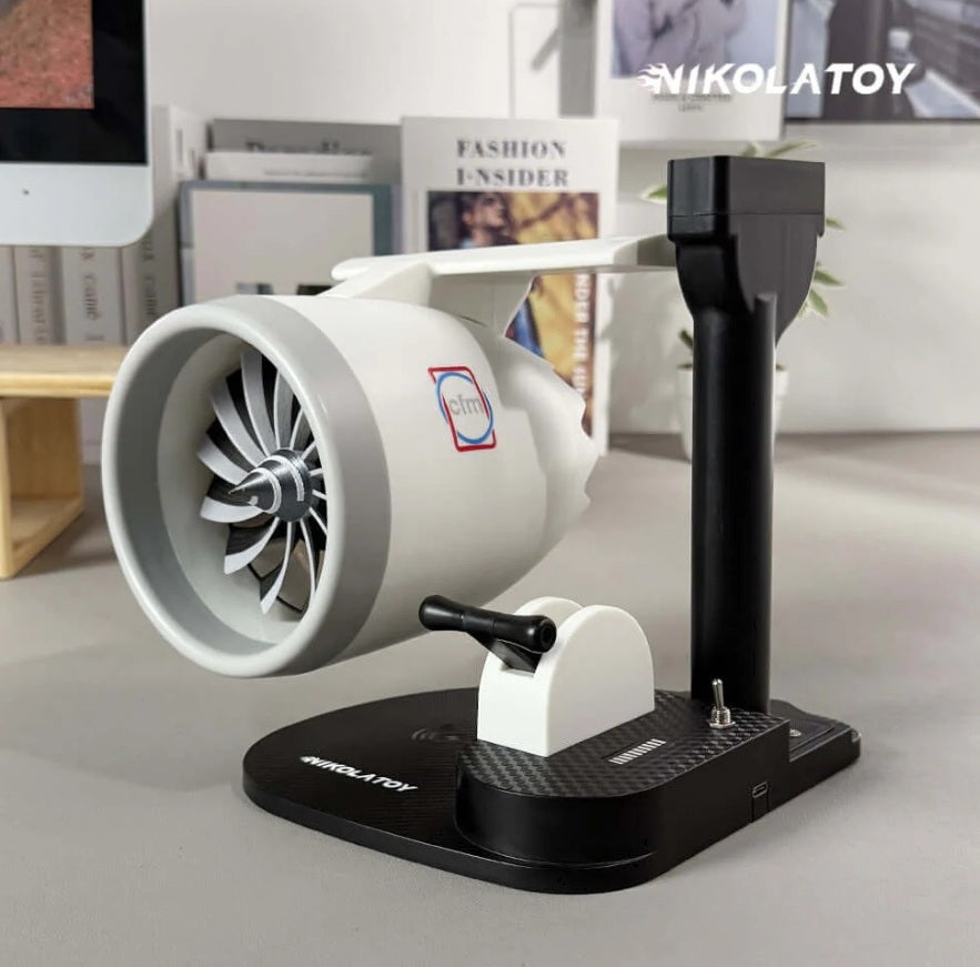 NIKOLATOY | 3-in-1 Jet Engine Fan | Humidifier & Wireless Charger | Aviation Model Gift