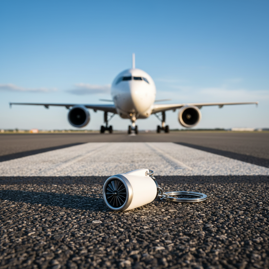 AeroGear Turbofan Engine - White Metal Keychain | Premium Pilot Gift