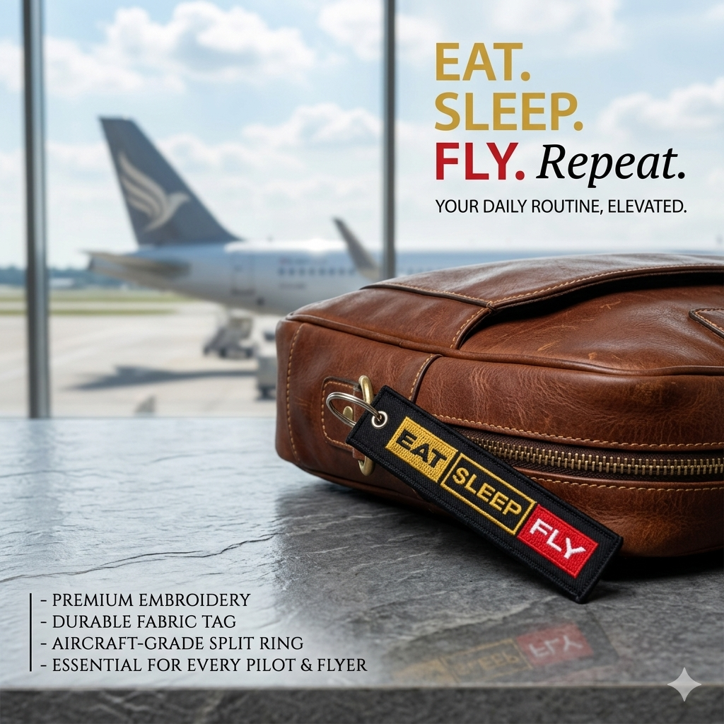 Eat Sleep Fly Keychain | Embroidered Pilot Tag