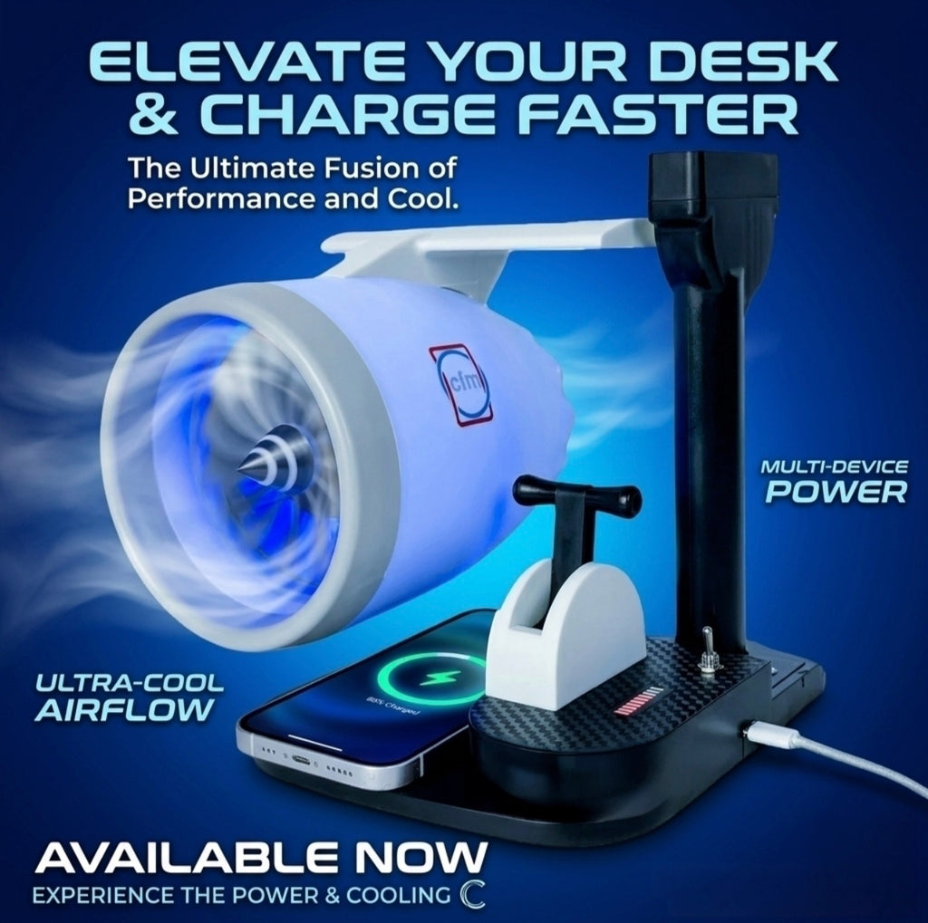 NIKOLATOY | 3-in-1 Jet Engine Fan | Humidifier & Wireless Charger | Aviation Model Gift