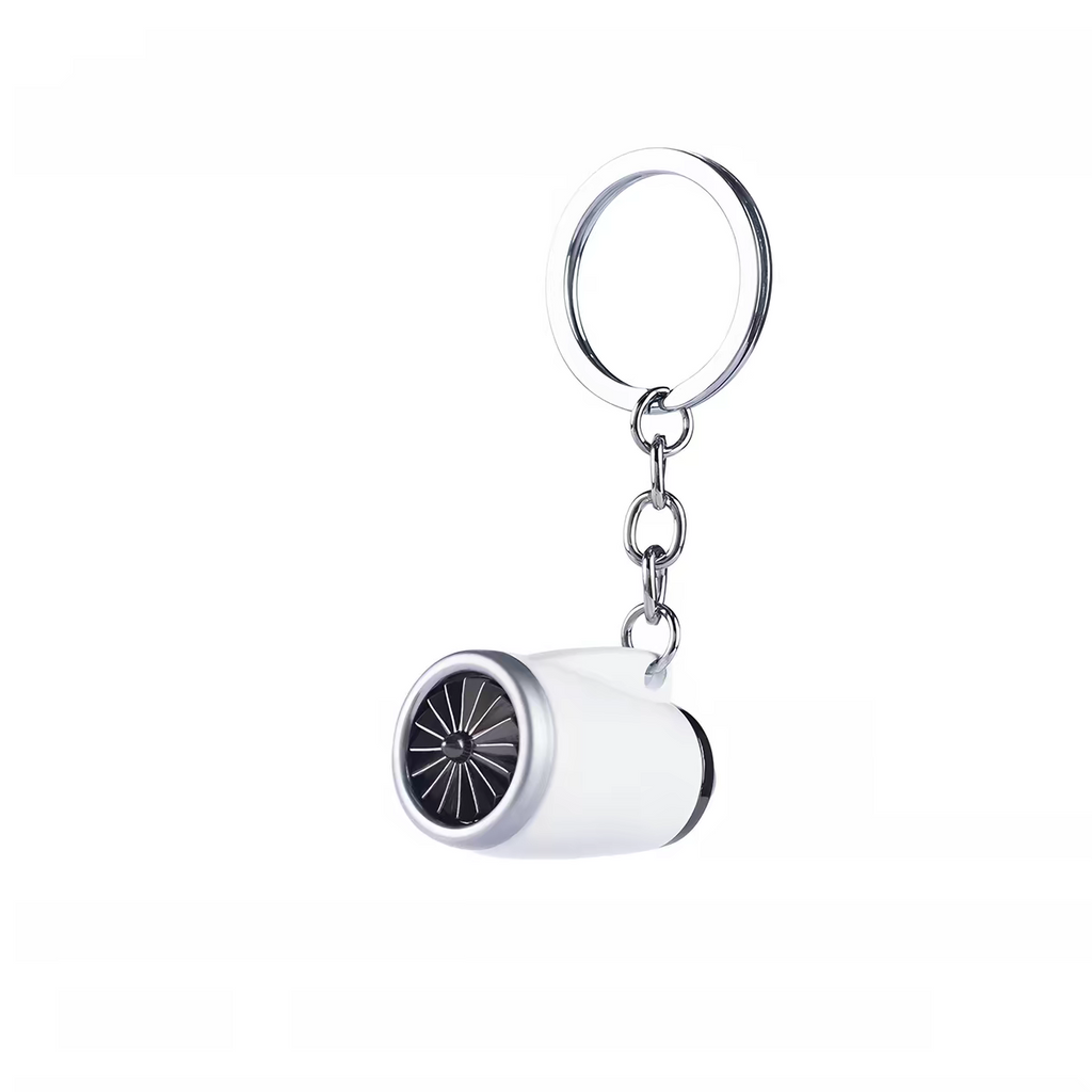 AeroGear Turbofan Engine - White Metal Keychain | Premium Pilot Gift