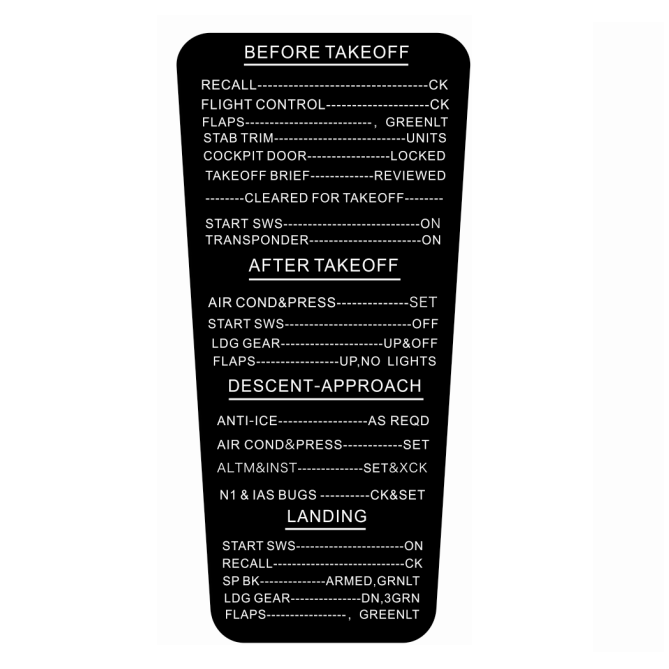 Boeing 737 747 777 Boeing YOKE CHECKLIST for Sim Yoke (Version 2)